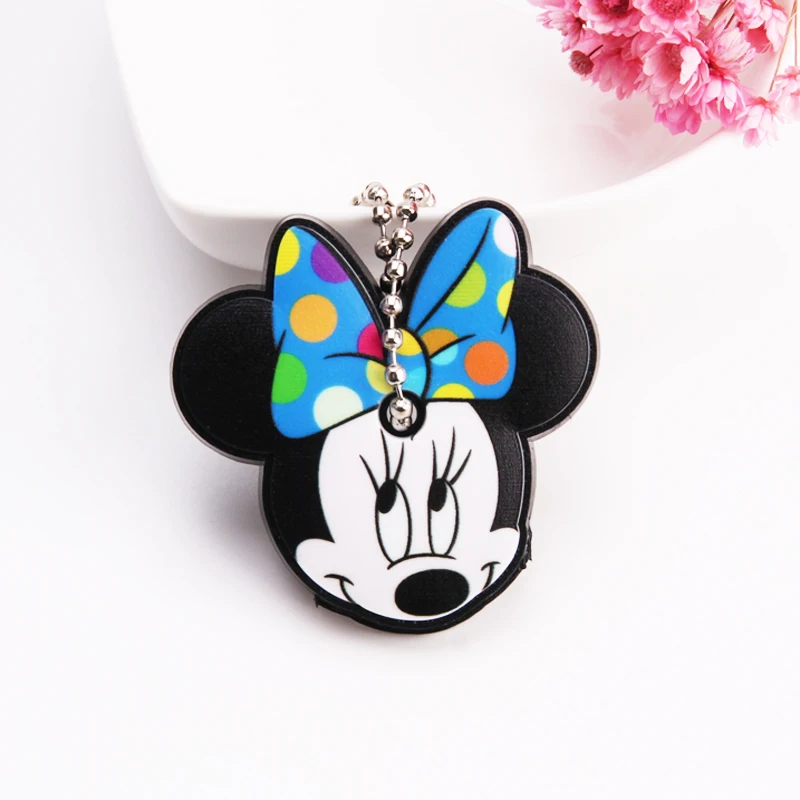 Cartoon Anime Cute Key Cover Cap Silicone Mickey Stitch Bear Keychain Women Gift Owl Porte Clef Minne Key Chain - Цвет: A03