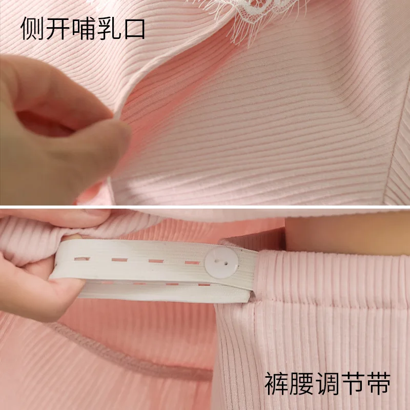 Postpartum mother Nursing Pajamas Set with Trousers Cotton Expectant Mother Lactation Clothes bust cushion Sleepwear | Мать и ребенок