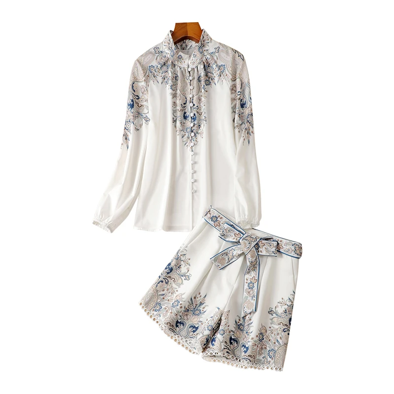 to wind New National suit the 2021 women s French lady printed shirt wide legged pants two piece