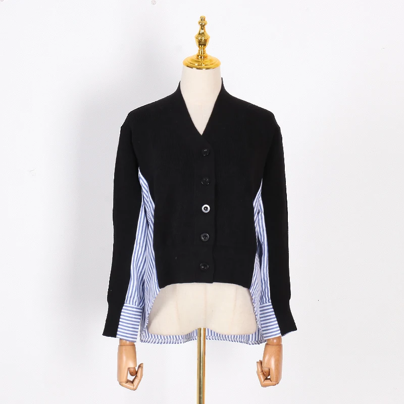 GALCAUR Patchwork Striped Sweater For Women Long Sleeve Asymmetrical Cardigans Female Jumper Fashion 2018 Autumn New |