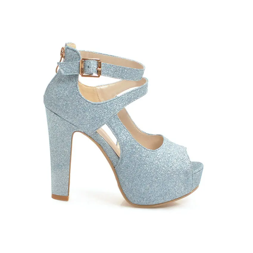 Женские летние сандалии ESVEVA на молнии высоком квадратном каблуке с пряжкой