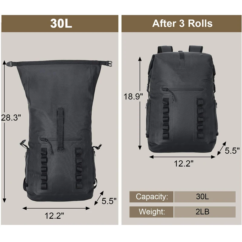 Waterproof Dry Backpack Roll Top Pack with Laptop Bag Inner Pocket for Surfing Fishing Camping Paddle Boarding Kayaking Canoeing