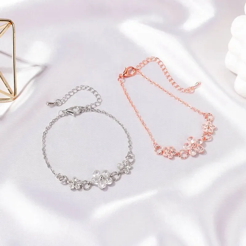 

Pink Cherry Blossom Small Pure And Heartly Sweet Bracelet Cubic Crystal Adjustable Bracelets The New Flower Bracelet