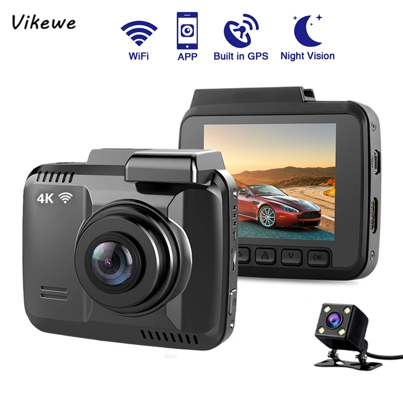 Автомобильный видеорегистратор Vikewe 4K gps Wifi камера заднего вида двойной объектив
