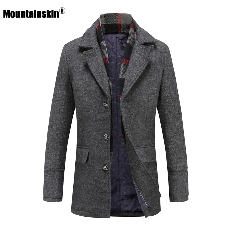 

Mountainskin Men's Winter Woolen Coat Thick Windproof Scarf Cotton Wool Long Jacket Winter Autumn Casual Warm Outwear Male MT271