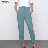 spring womens pant solid casual harem pants office formal ladies pant loose high waist chic khaki black trousers vintage za trf