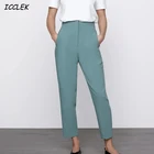 Женские брюки Icclek, весенние однотонные повседневные брюки-султанки, офисные Деловые женские брюки, свободные шикарные брюки с высокой талией, цвета хаки, черные винтажные