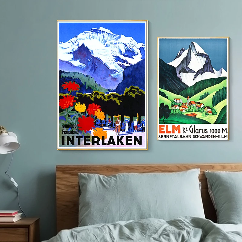 Берн город путешествия в Швейцарию холст Картины Винтаж изображение Плакат из