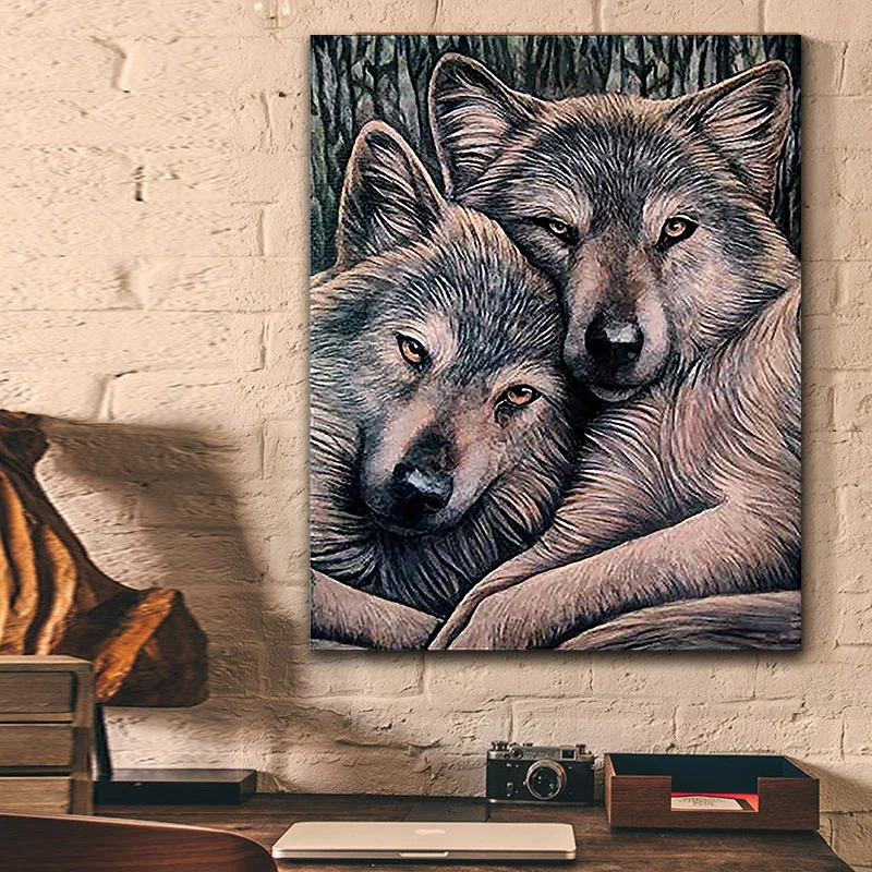 DIY картинки для раскраски по номерам с цветами слепой коричневый волк картина