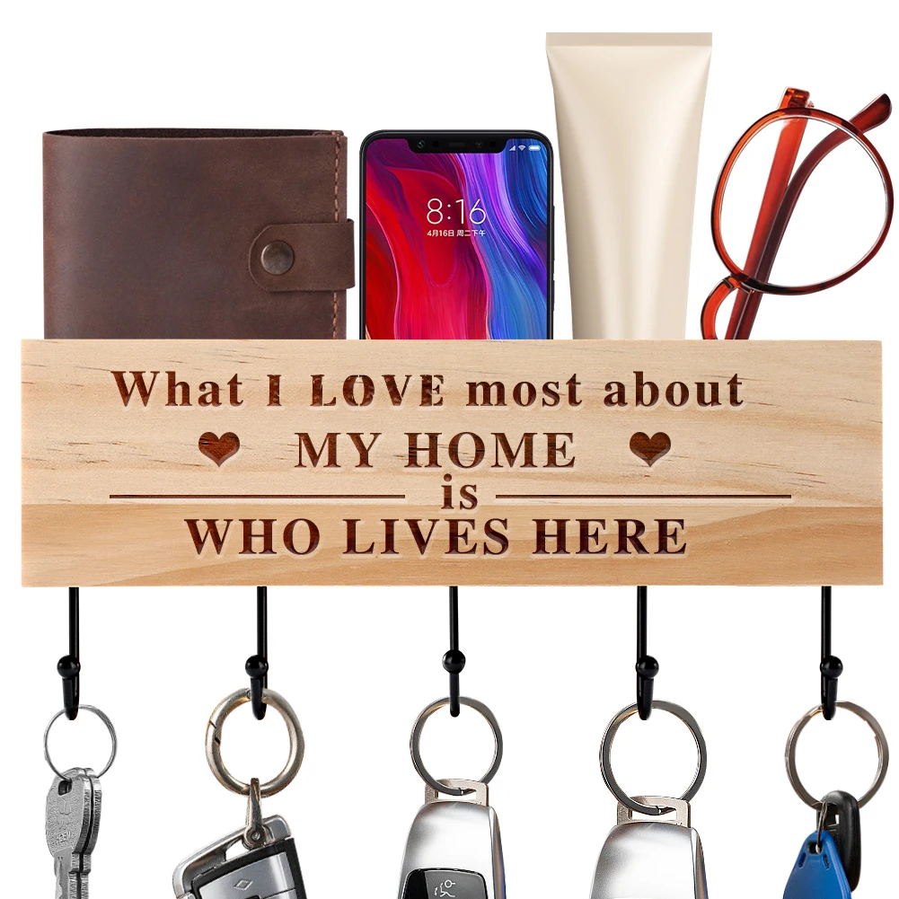 

Wooden Iron Five Hook Wall-hung Home Decorative Wall Shelf Sundries Storage Box Hanger Organizer Key Rack Wood Shelves