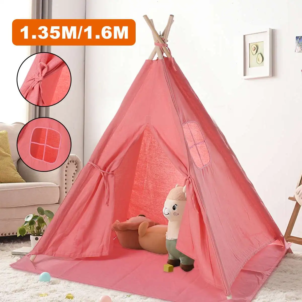 

Палатка-вигвам детская портативная, треугольная палатка с ковровым покрытием из хлопчатобумажной холщовой ткани для ролевых игр