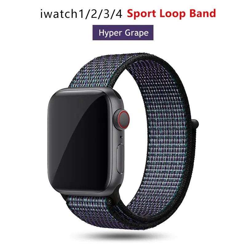 NEW Hyper Grape Нейлоновый ремешок для Apple Watch 42 мм 38 мм iWatch 4 ремешка 44 мм 40 мм Браслет спортивная петля ремешок для часов ремень для часов дышащий 5 4 3 2 1 - Цвет ремешка: NEW Hyper Grape