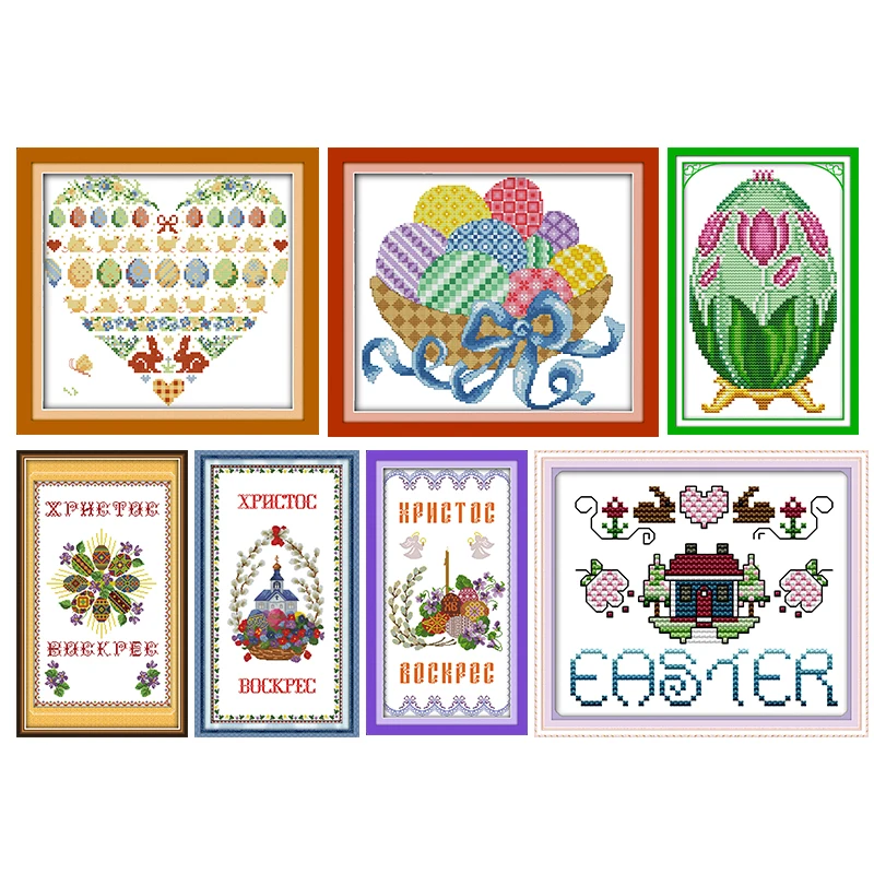 

Easter Egg Joy Sunday Stamped Cross Stitch Kits Patterns Printed 11CT 14CT Print Counted DIY Homemade Embroidery Needlework Sets