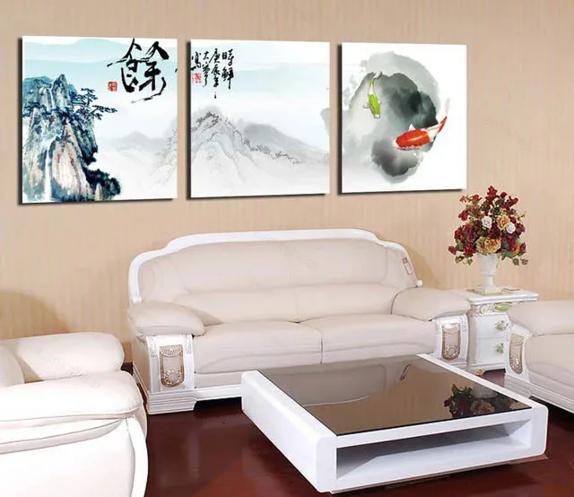 Картины на холсте с рисунком китайской рыбы кои искусство стене 3 панели Масляная