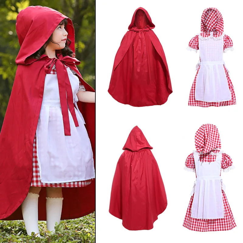 Платье в клетку для девочек красные костюмы с капюшоном верховой езды косплей