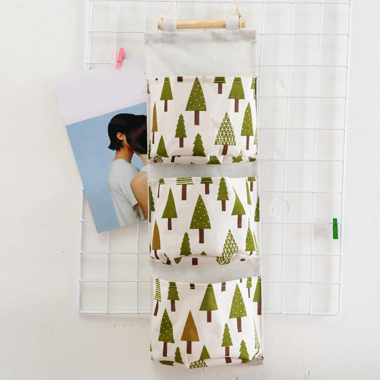 Wall Mounted Storage Bag with 3 Pockets Linen Fabric Waterproof Door Closet Hanging Organizer for Bedroom Bathroom | Дом и сад