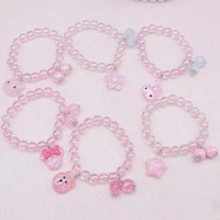 lovely cartoon animals bear rabbits cats pendant charm pink crystal beads adjustable bracelets for girls children kids jewelry