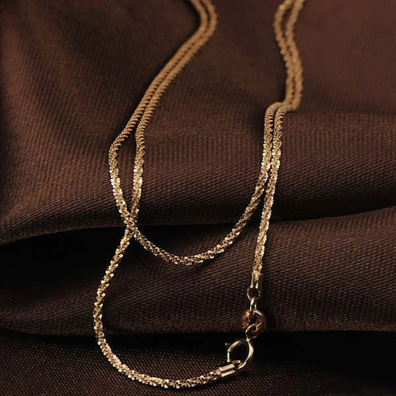 

Pure 18k Rose Gold Chain Women Luck 1.3mmW Full Star Link Chain Necklace 40cm/16inch 1.8-2g