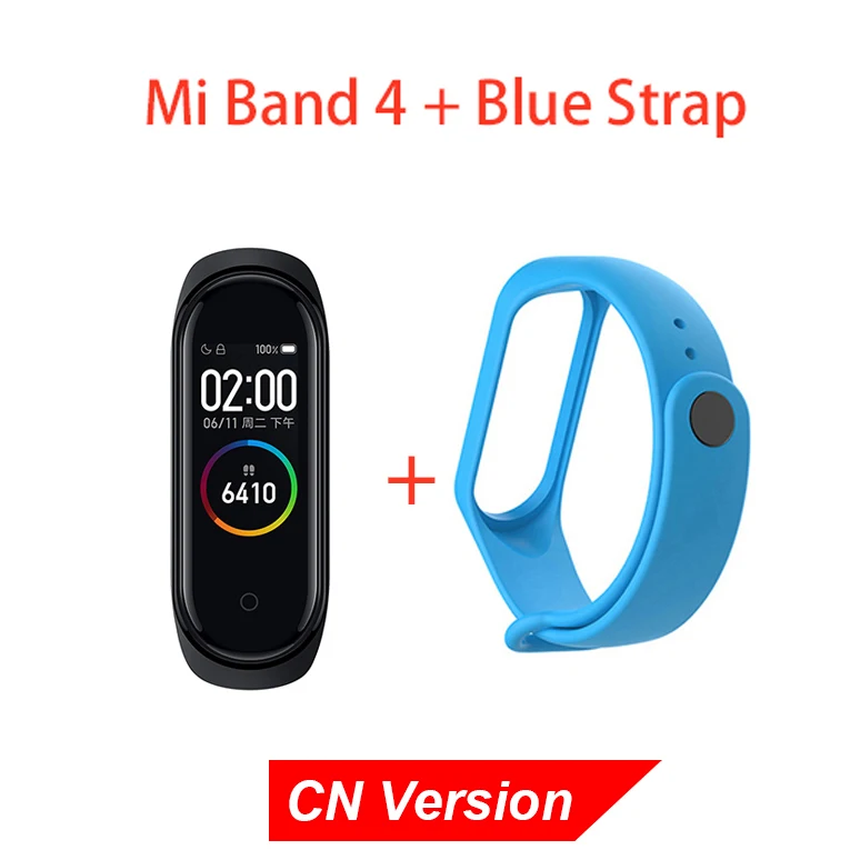 CN Add Blue Strap Xiaomi mi-браслет 4 смарт-браслет Bluetooth 5,0 AI фитнес-браслет с частотой сердечных сокращений AMOLED цветной сенсорный экран mi Band 4 - Цвет: CN Add Blue Strap