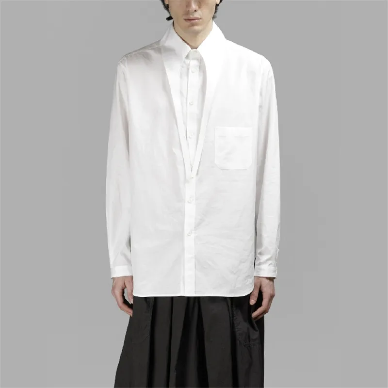 Original design loose irregular collar spring and autumn shirt M-6XL! High quality men's tops