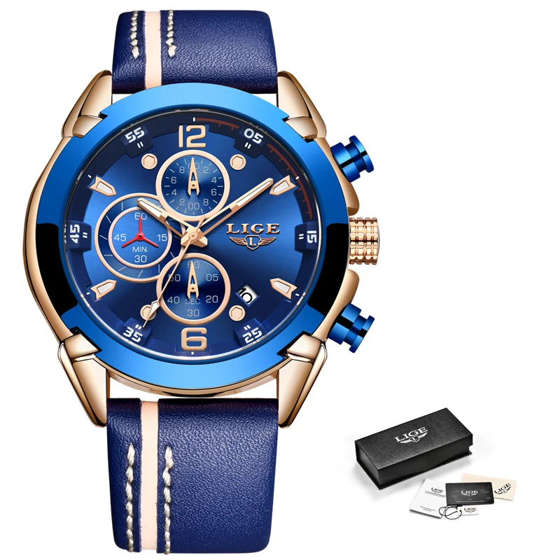 Часы LIGE мужские наручные кварцевые брендовые Роскошные Спортивные Повседневные