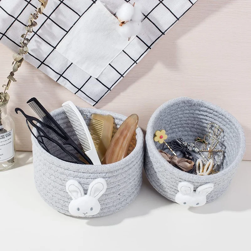 

2 PCS Small Basket Mini Woven Baskets Cotton Rope Baskets Little Storage Basket For Organizing For Nursery Room Decor