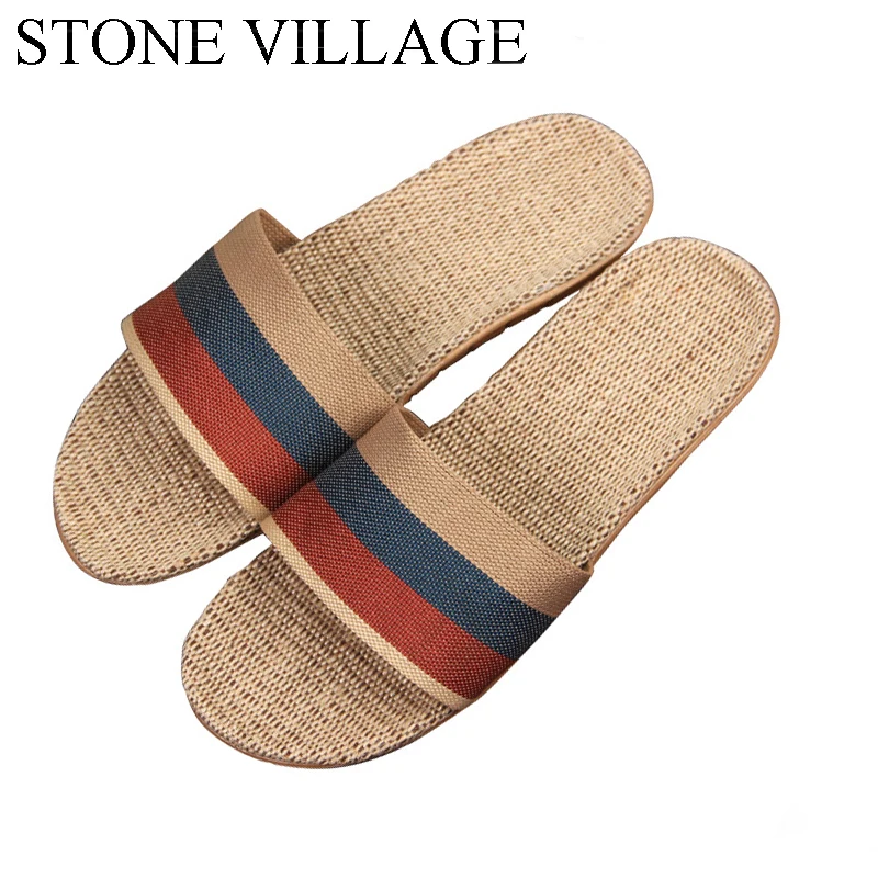 STONE VILLAGE Женские Летние льняные домашние тапочки обувь на плоской подошве