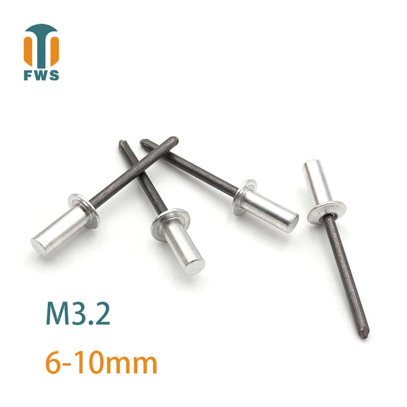 

10 PCS M3.2 6-10mm DIN EN ISO 15973 GB /T 12615.1 Aluminum Steel Closed End Blind Rivets With Break Pull Mandrel Protruding Head
