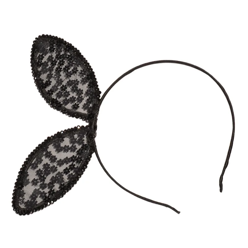 

new rabbit ear water drill wave point lace fine-rimmed hair hoop sexy cat ear pearl headband outside wearing hair ornaments