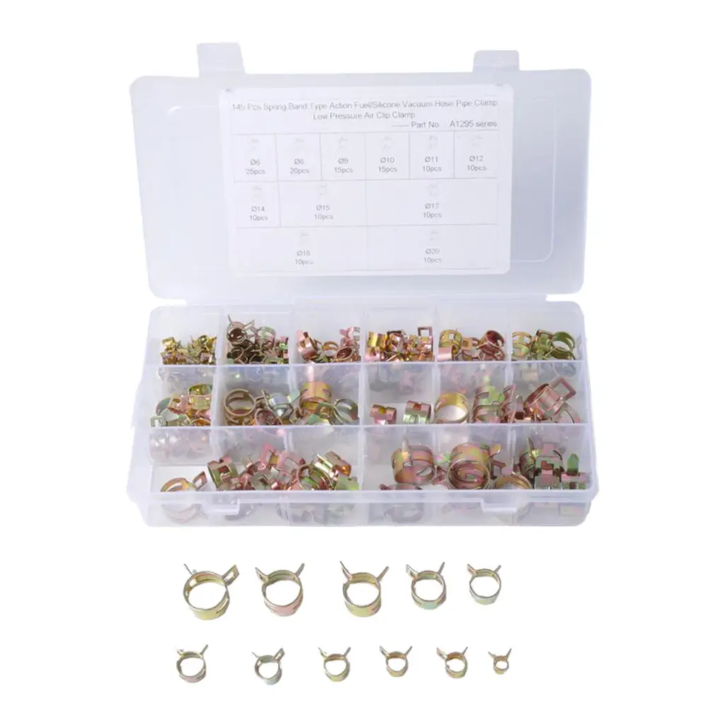 

6-20mm Spring Clips Fuel Oil Hose Line Band Clamps Low Pressure 145pcs/Set