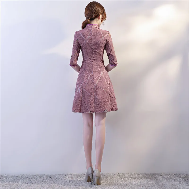 

Female Elegant Mandarin Collar Novelty Qipao Vintage Button Trim Chinese Formal Party Dress Chinese Short Banquet Gown XS-4XL