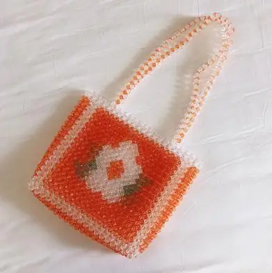 orange Сумка с бусинами, цветами, бисером, Сумка с желтым жемчугом, Женская косая двойная сумка через плечо, женская сумка ручной работы - Цвет: orange
