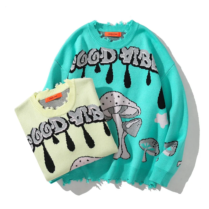 

2021 Autumn and Winter New Korean Fashion Loose Mid-length Cartoon Pattern Casual Bat Sleeve Pullover Sweater