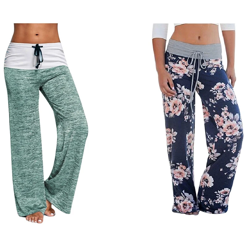 

ELOS-Women's Joggers Pants Sports Yoga Pants Trousers Wide Leg Pant Blue Size M With Women Loose Pants Grass Green Size M