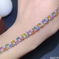 kjjeaxcmy fine jewelry s925 sterling silver inlaid natural color sapphire girl vintage hand bracelet support test chinese style