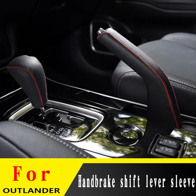 Car Hand seam Leather Gear Shift Knob Cover Brake Sleeve For Mitsubishi Outlander 20132014 2015 2016 2017 2018 2019 | Автомобили и