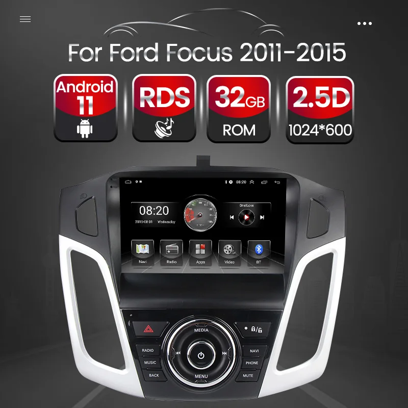 Автомобильный мультимедийный плеер 2DIN Android 11 GPS радио стерео для Ford Focus 3 2011-2015 SWC