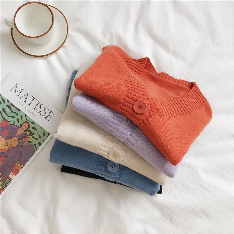 2020 Autumn New Candy-Colored Outdoor Short Knitted Sweater Cardigan Long-Sleeved Shawl Coat sweater cute |