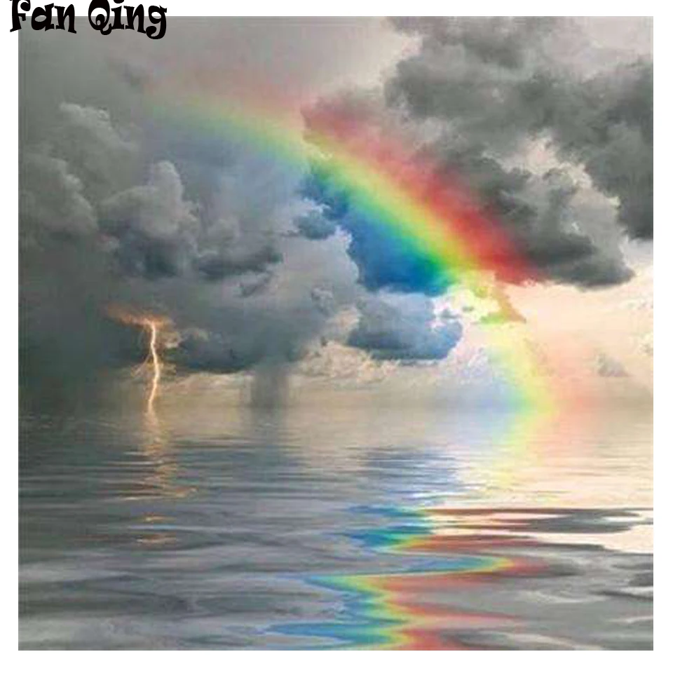 5d DIY Алмазная вышивка молния облака и радуга морская площадь круглая алмазная
