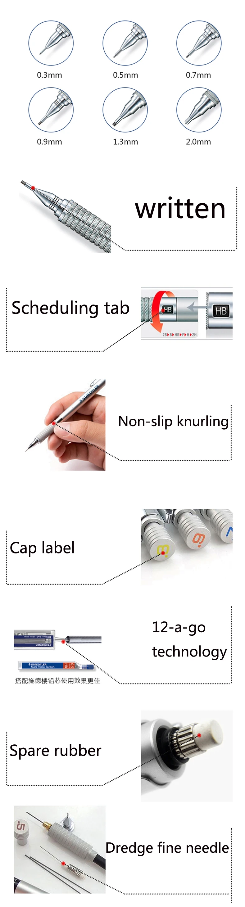 Германия STAEDTLER 92525 механический карандаш 0,9/0,5/0,3/0,7/2,0 мм металлический специально версия профессиональный специальный Рисование Раскрашивание