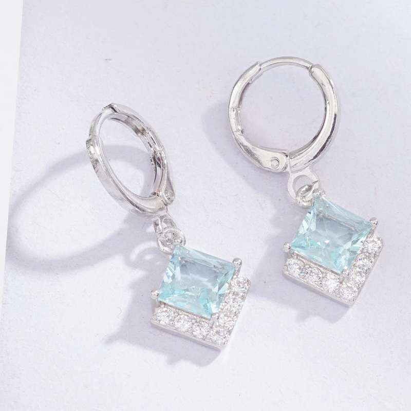 light blue 20 видов стилей, квадратные геометрические маленькие серьги-кольца для женщин и девушек, подарок серебряного цвета, CZ Кристальные круглые серьги - Окраска металла: light blue