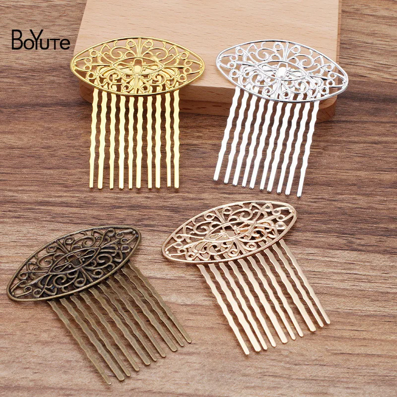 

BoYuTe (10 Pieces/Lot) 50.5*62MM Metal Brass Filigree Flower Hair Comb 10 Teeth Diy Hair Jewelry Handmade Materials