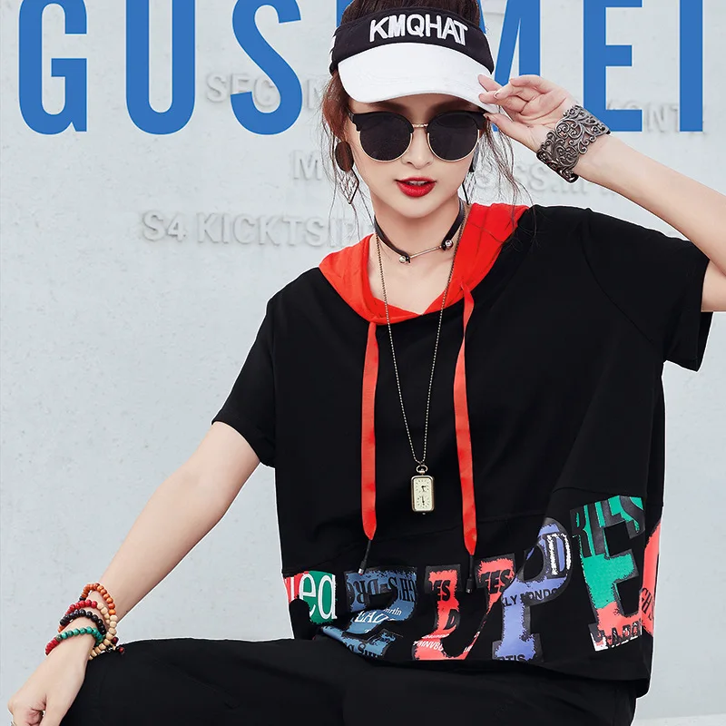 Женская футболка с капюшоном Max LuLu летняя Модная одежда роскошным принтом