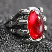 domineering silver plated dragon claw ring gothic style red zircon skull biker ring motorcycle party punk men women jewelry