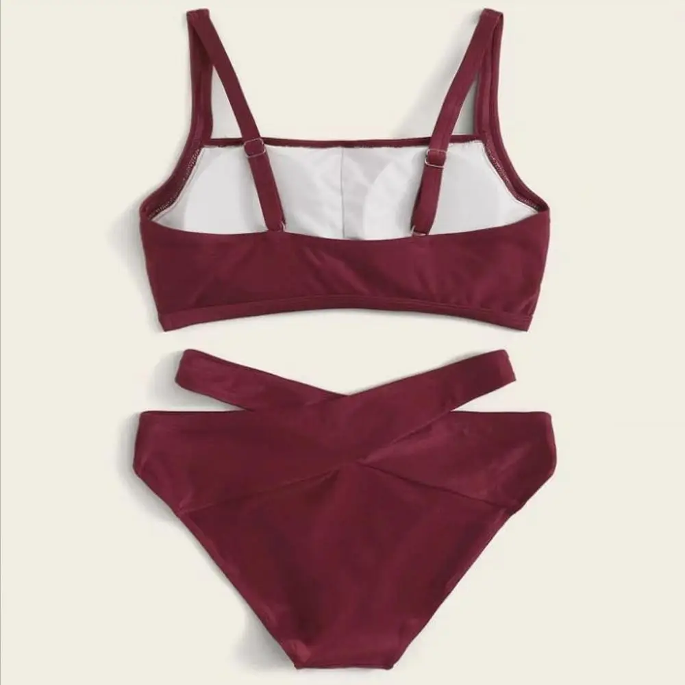 Женский купальный костюм бикини однотонный купальник с бантом Раздельный лето