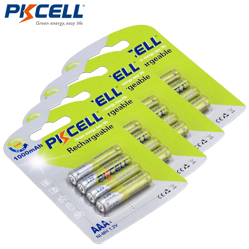 

16Pcs/4card PKCELL Ni-MH AAA Batteries 1000mAh 1.2V AAA Rechargeable Battery for Camera/Flashlight/Toy