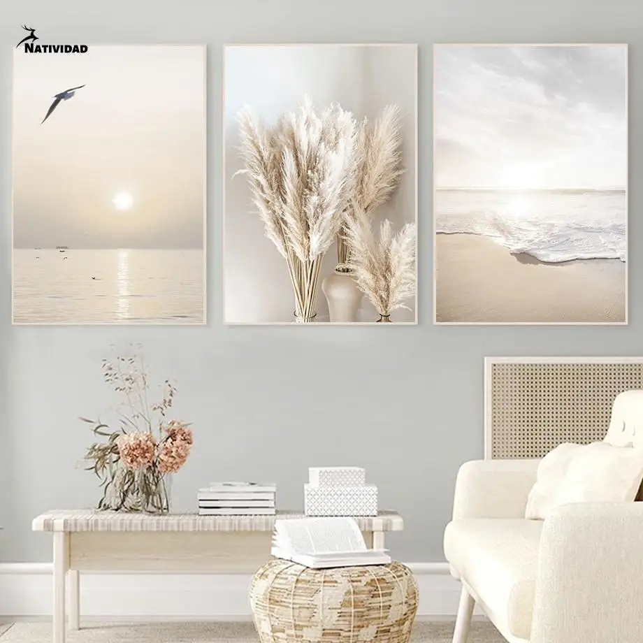 Закат Пляжный Пейзаж Плакат трава Пальма автомобиль картина на стену искусство