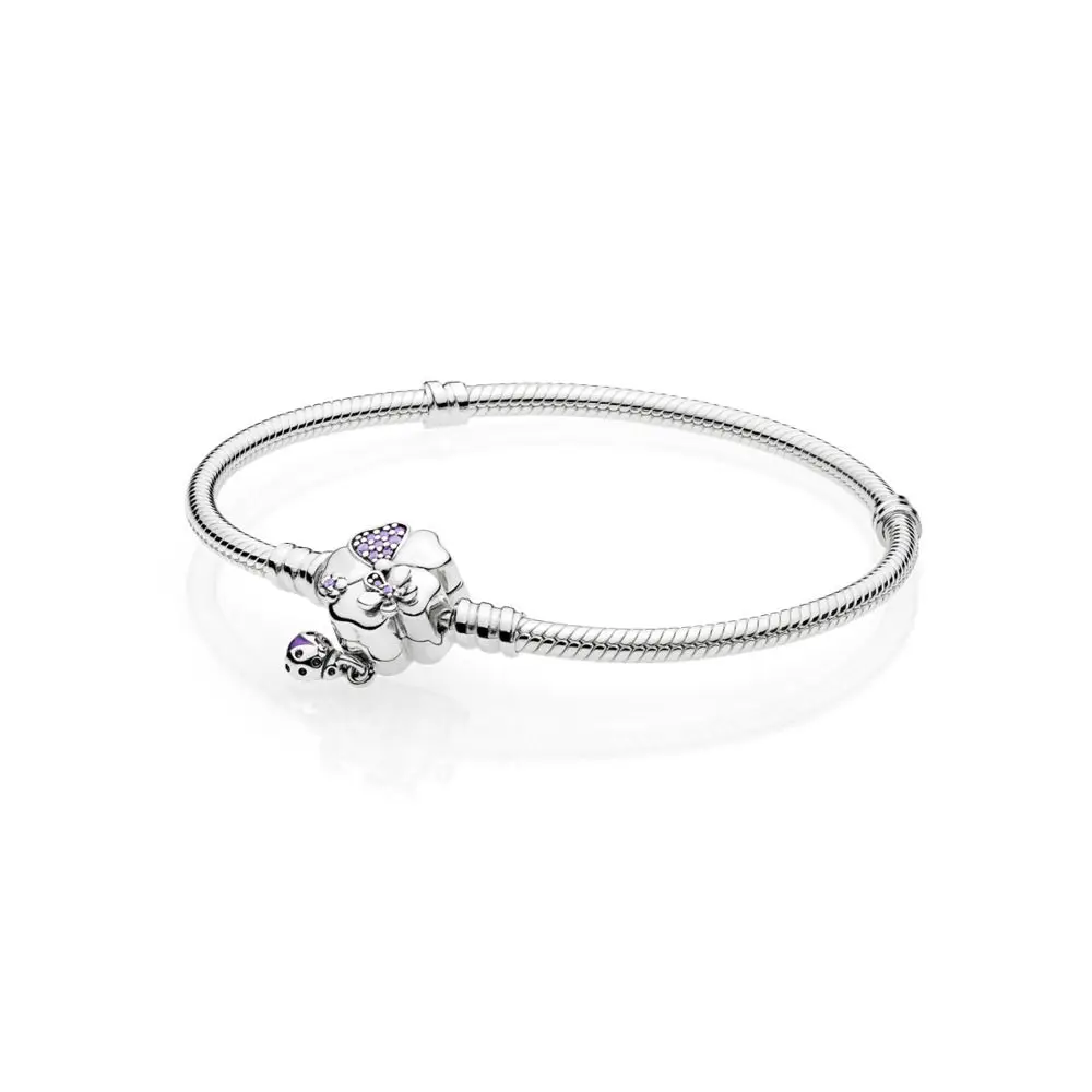 

4 Style 925 Basic Snake Chain Bracelets Round Flower Love Heart Pink Color Buckle Bracelets For Women Jewelry