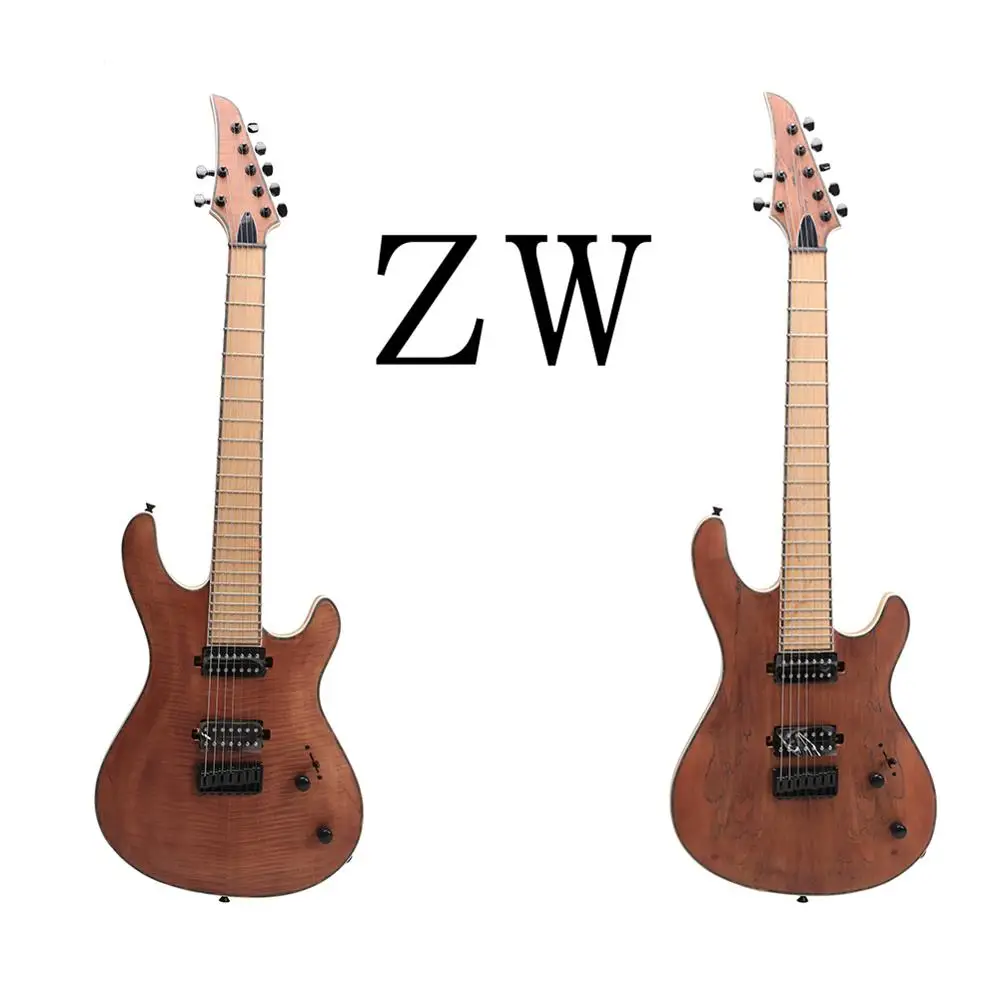 

Zuwei 7 Strings Electric Guitar Flamed maple/spailted maple Veneer Neck Thru Body ,5piece Neck Good pickups ASH body TT