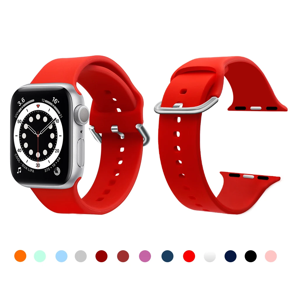 

Тонкий силиконовый ремешок для Apple Watch Band 40 мм 38 мм 42 мм 44 мм, мягкий кожаный браслет для IWatch Series 6 SE 5 4 3